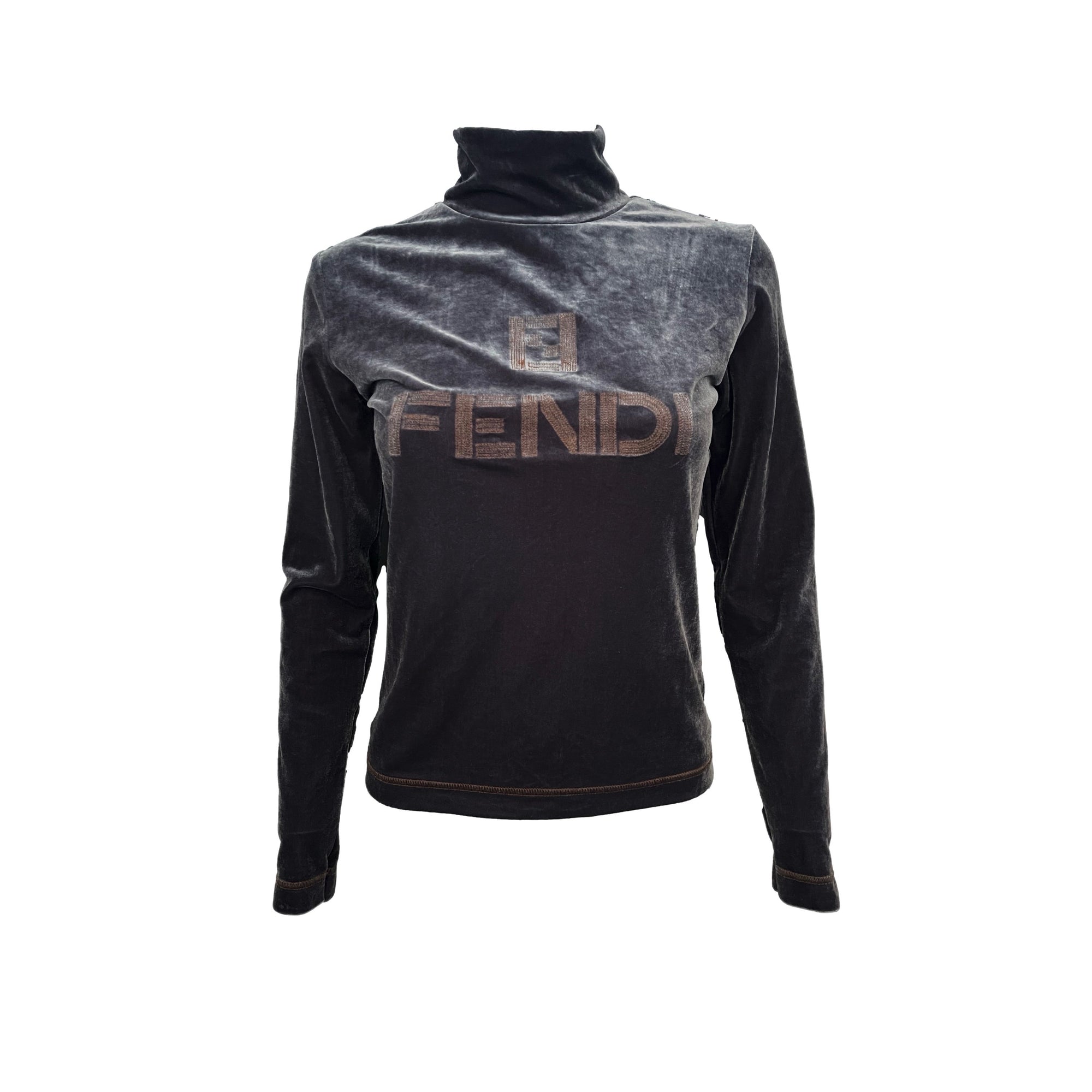 Fendi Navy Velour Turtleneck - Apparel