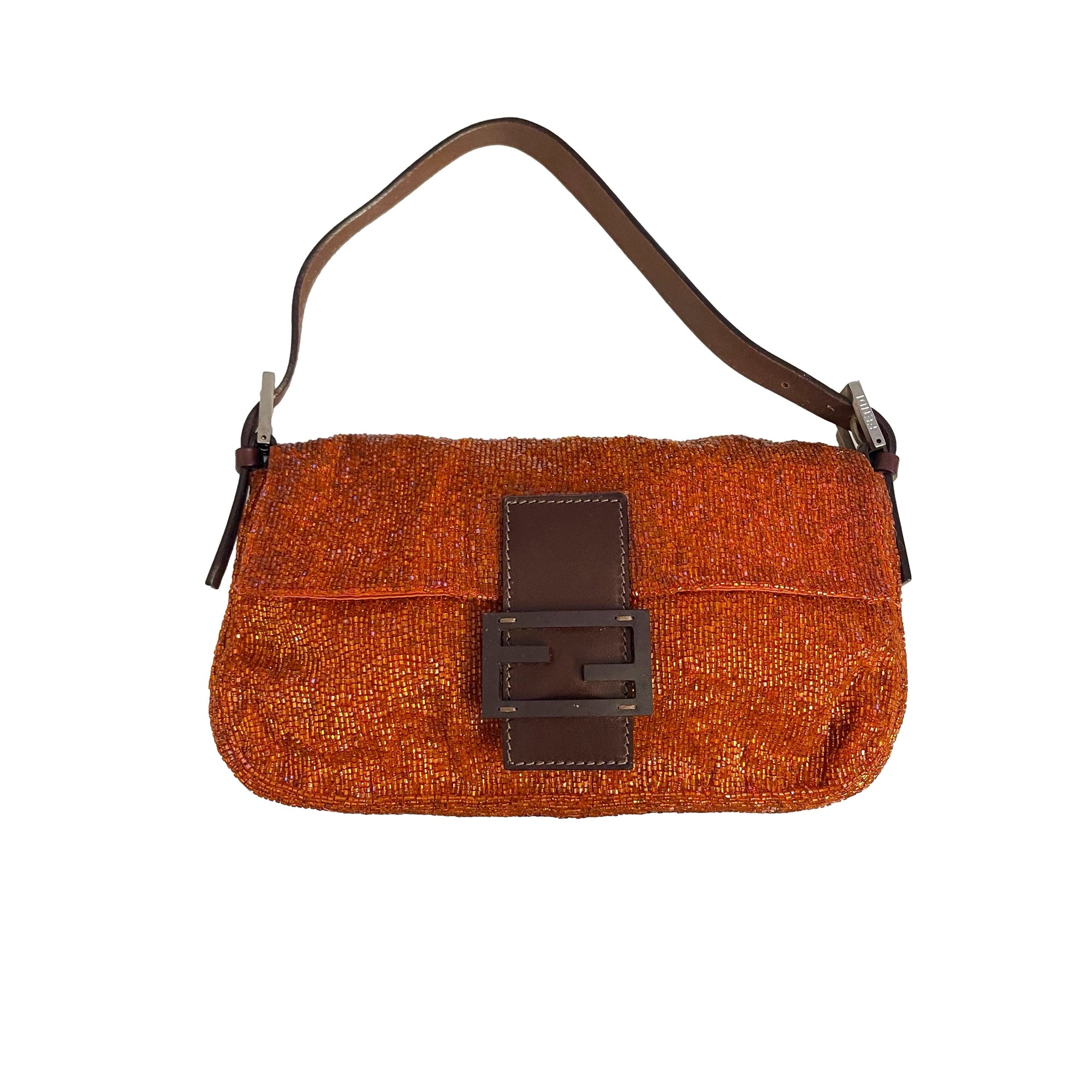 Fendi Orange Beaded Baguette Shoulder Bag - Handbags