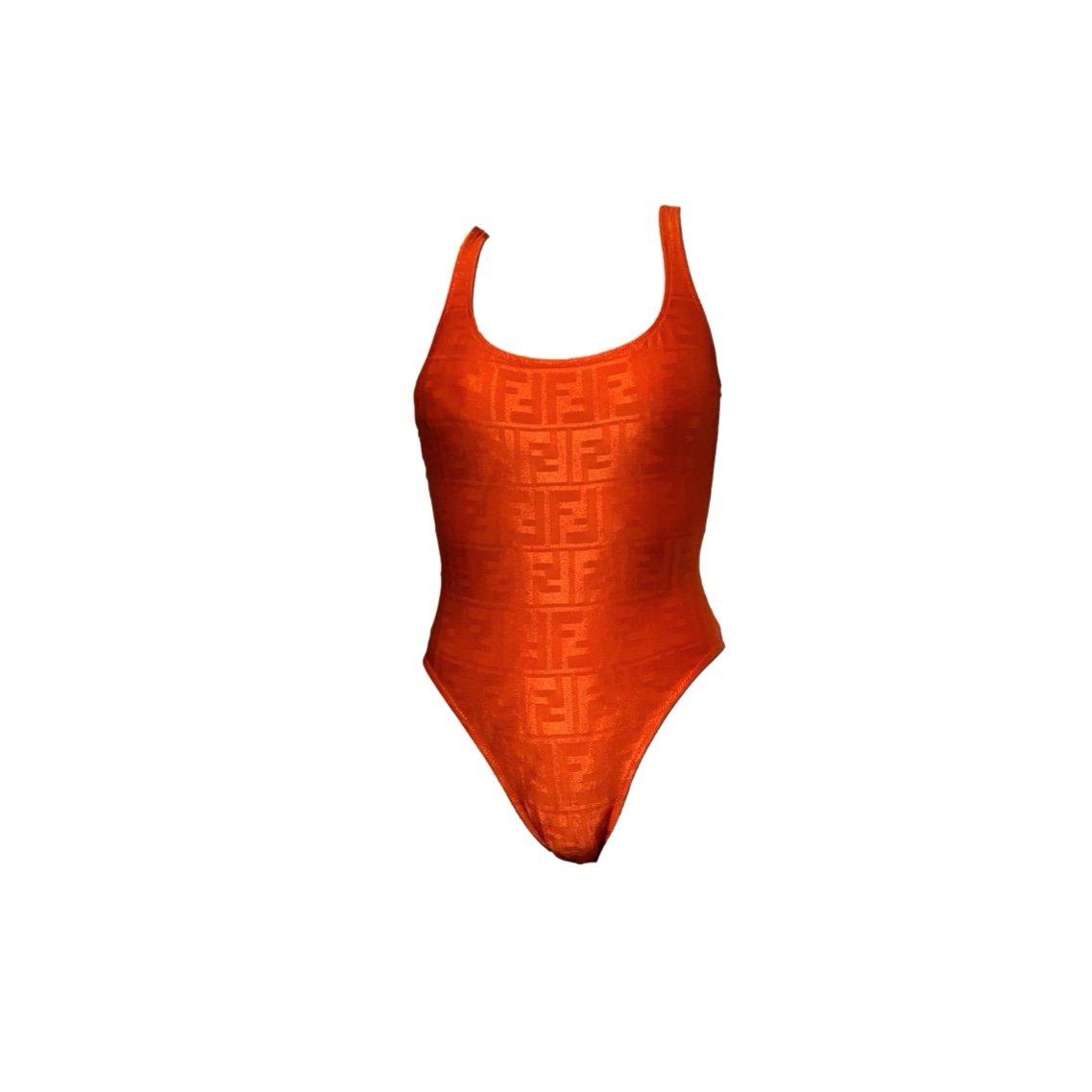 Fendi Orange Logo One Piece - Swimwear