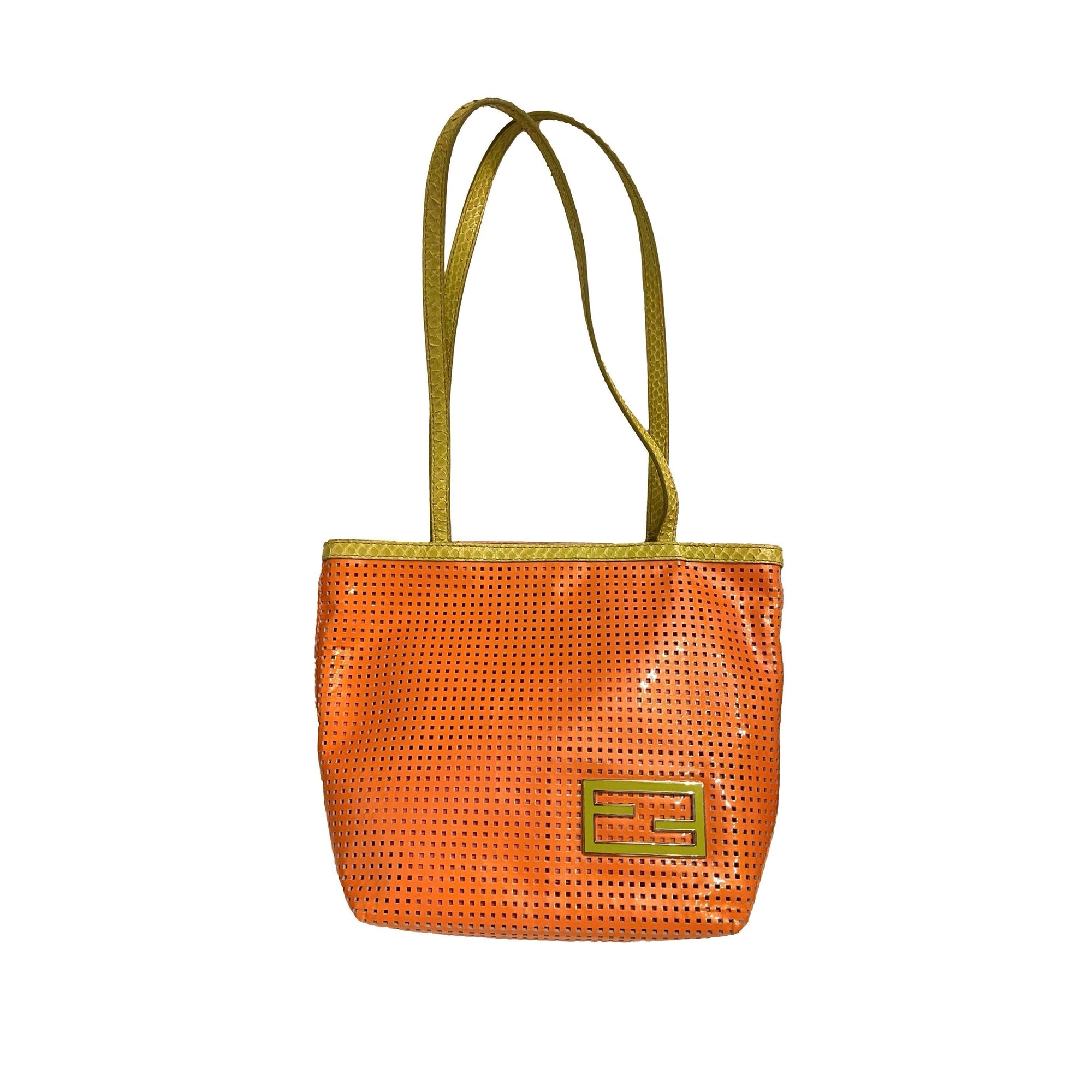 Fendi Orange Perforated Mini Shoulder Tote - Handbags