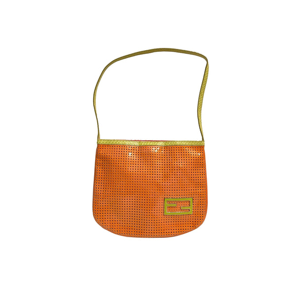 Fendi Orange Perforated Shoulder Bag - Handbags