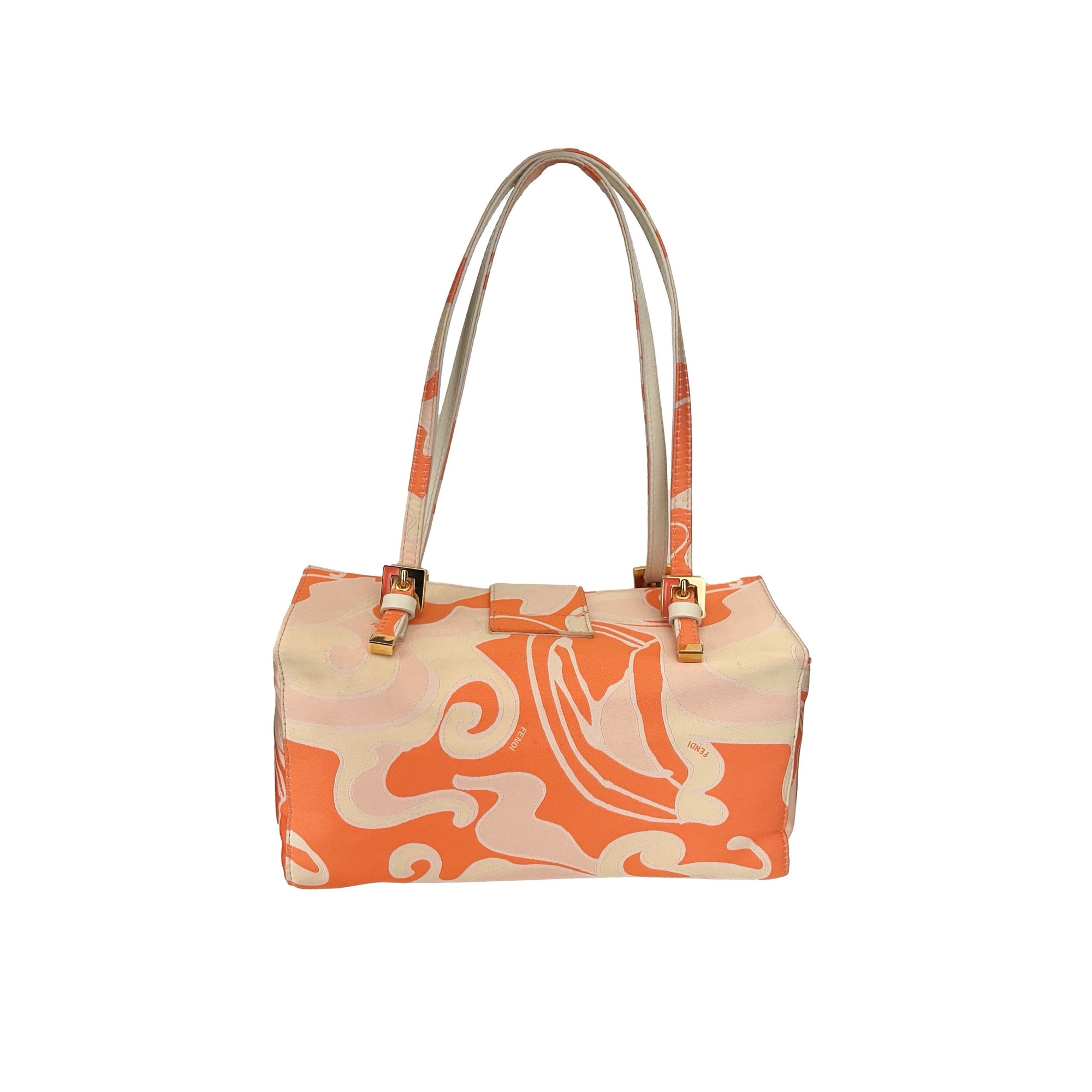 Fendi Orange Print Logo Box Bag - Handbags