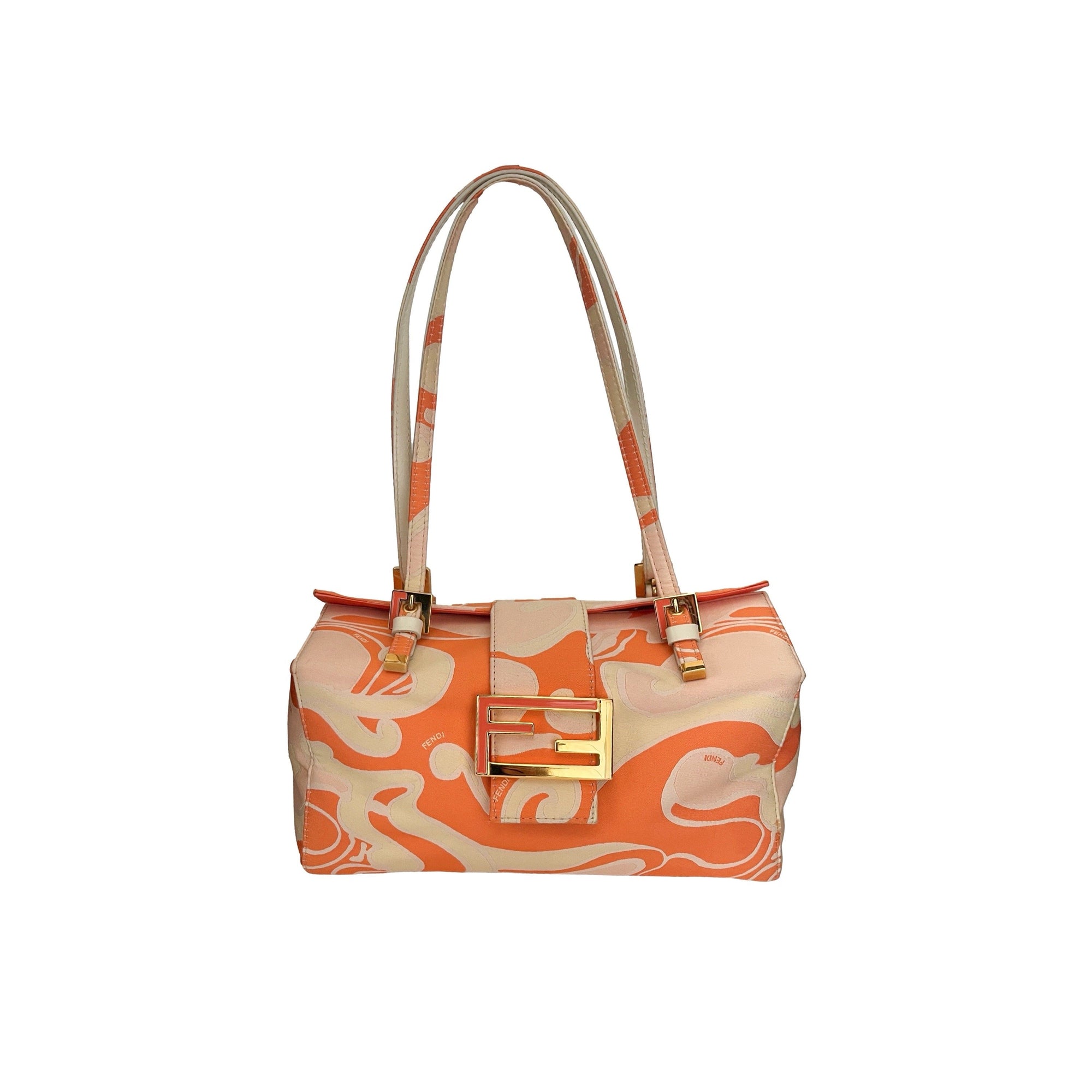 Fendi Orange Print Logo Box Bag - Handbags