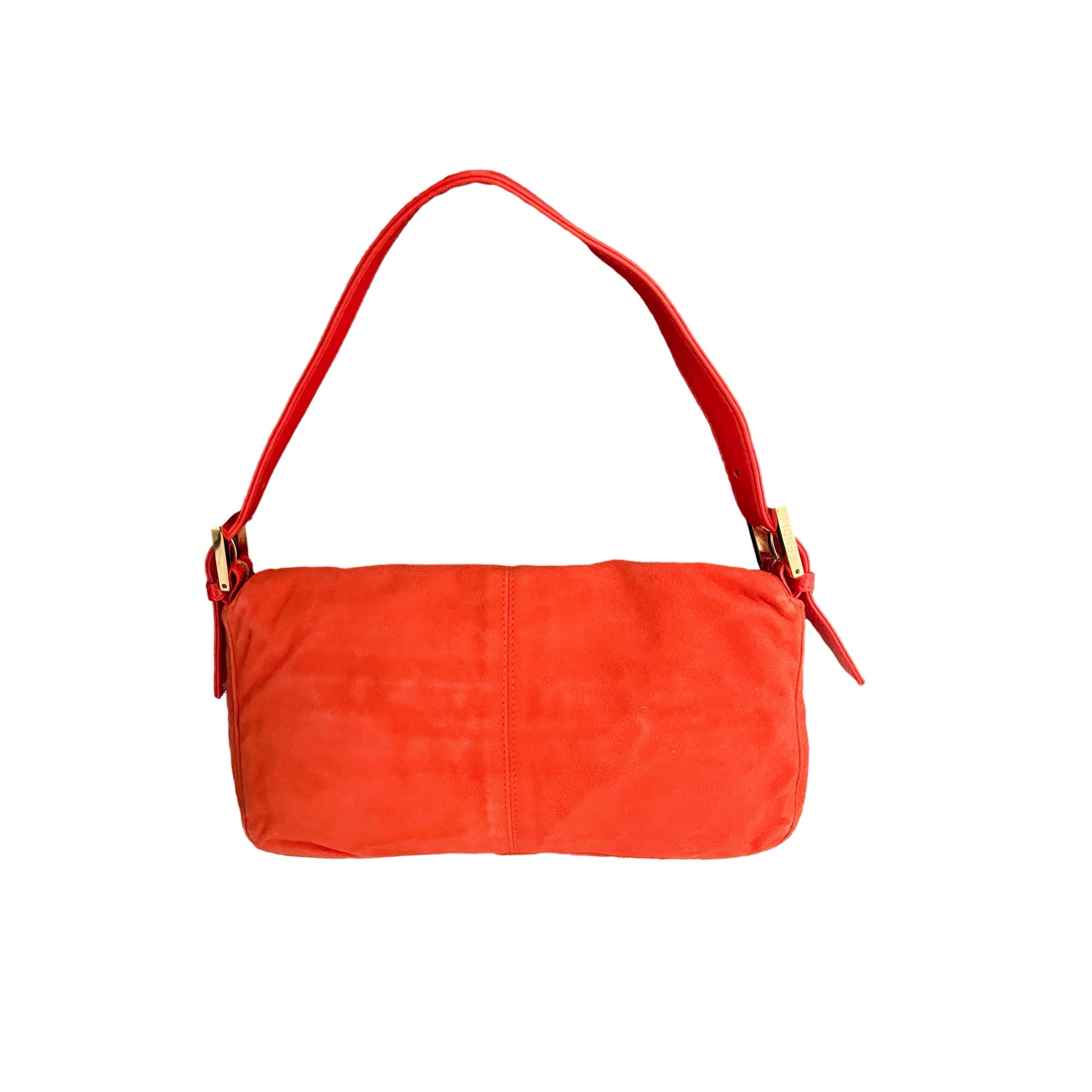 Fendi Orange Suede Baguette Shoulder Bag - Handbags