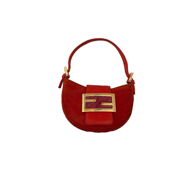 Fendi Orange Suede Mini Croissant Bag - Handbags