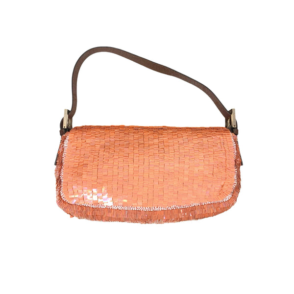 Fendi Peach Sequins Baguette Shoulder Bag - Handbags