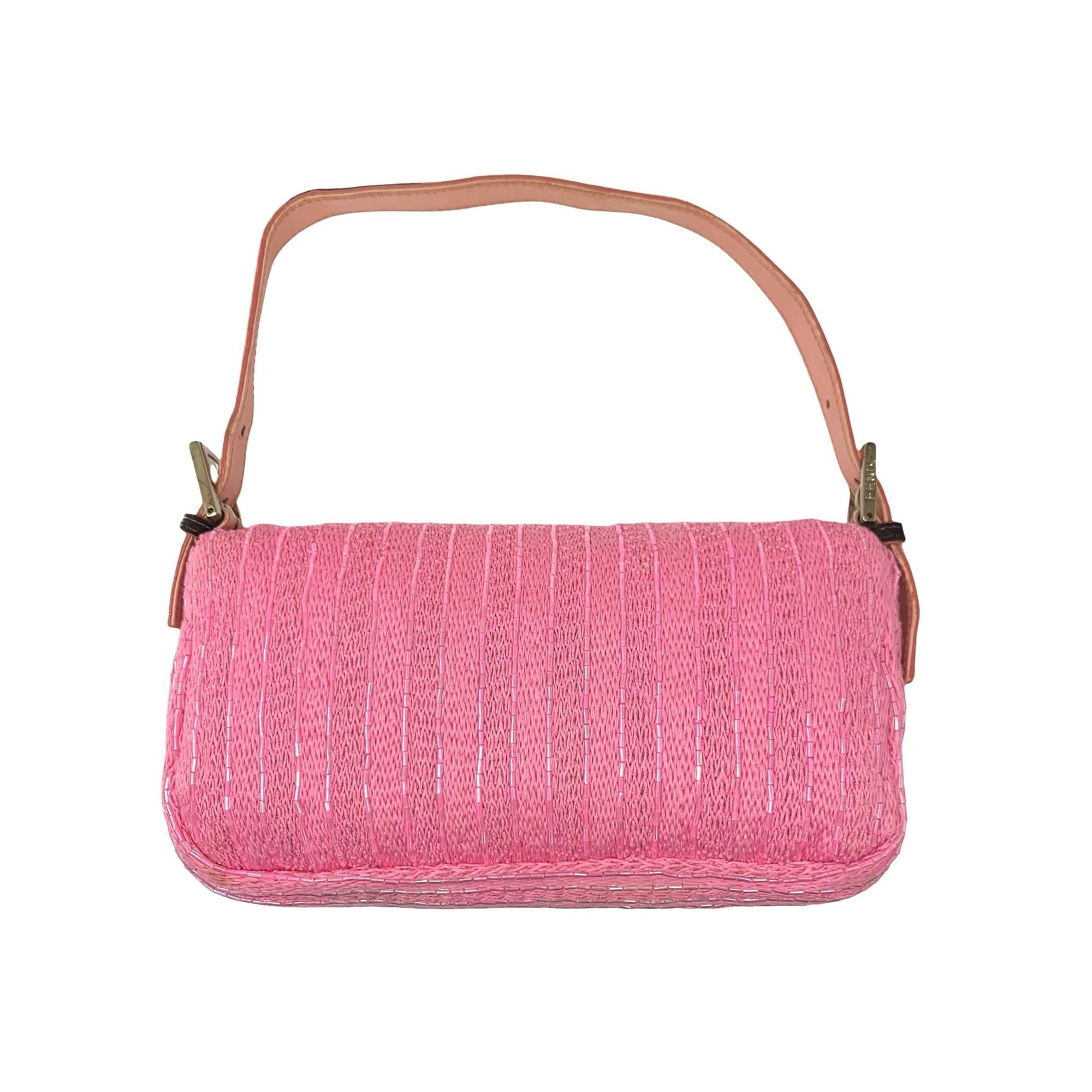 Fendi Pink Beaded Cow Print Baguette - Handbags