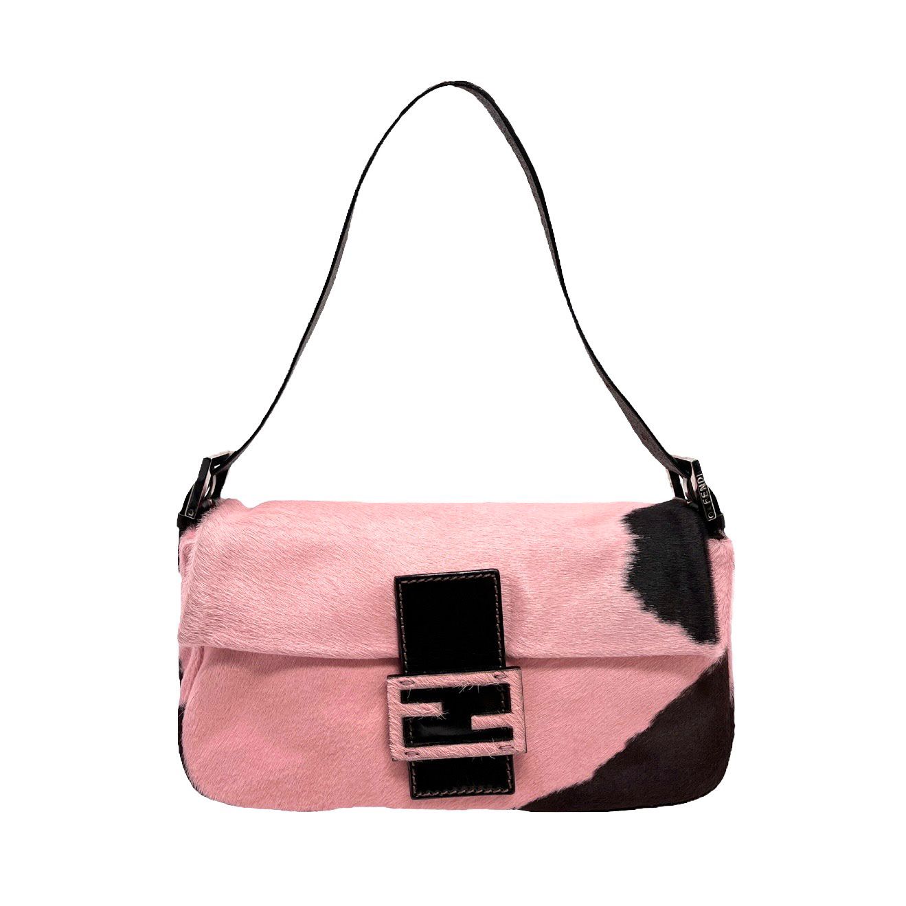 Fendi Pink Cow Print Baguette - Handbags