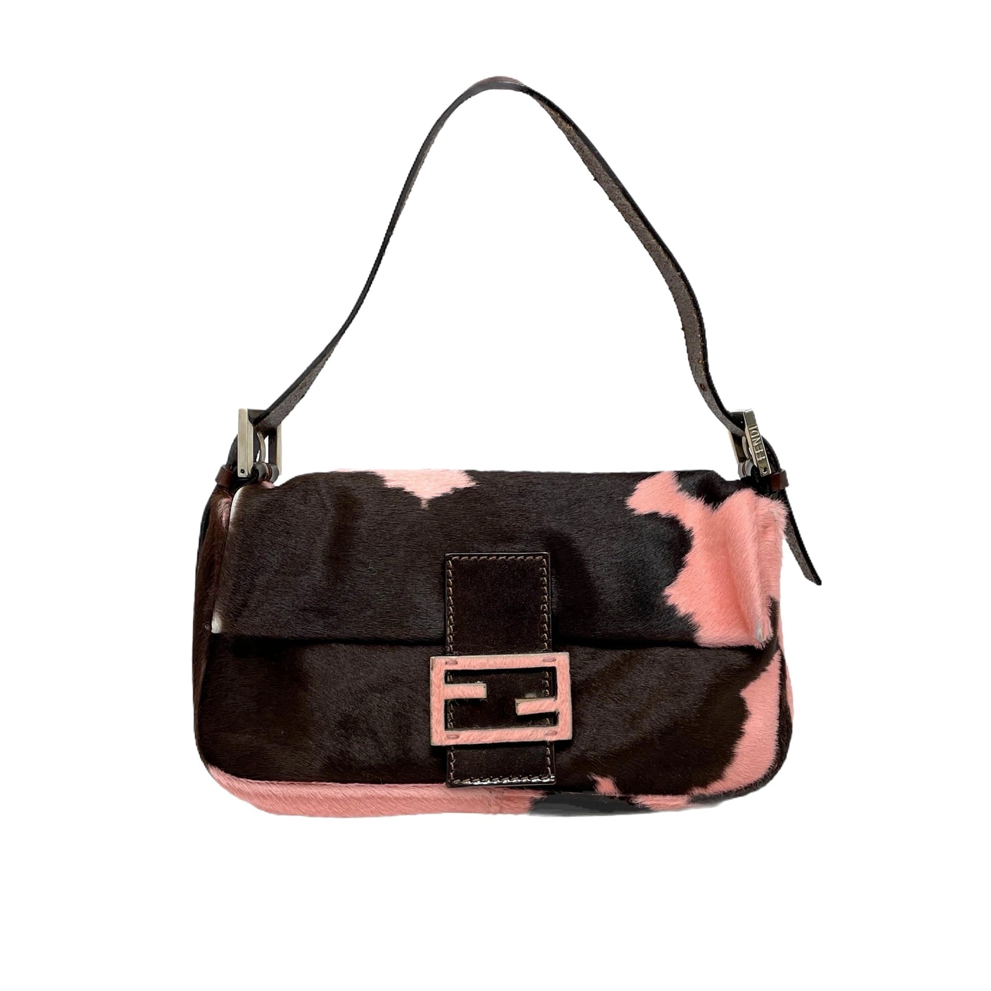 Fendi Pink Cow Print Baguette - Handbags