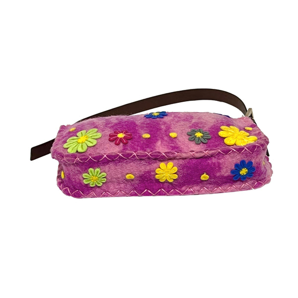 Fendi Pink Wool Flower Baguette - Handbags