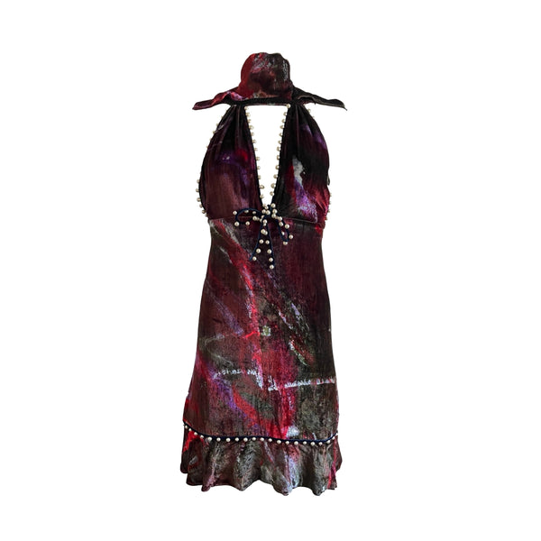 Fendi Plum Print Pearl Velour Dress - Apparel