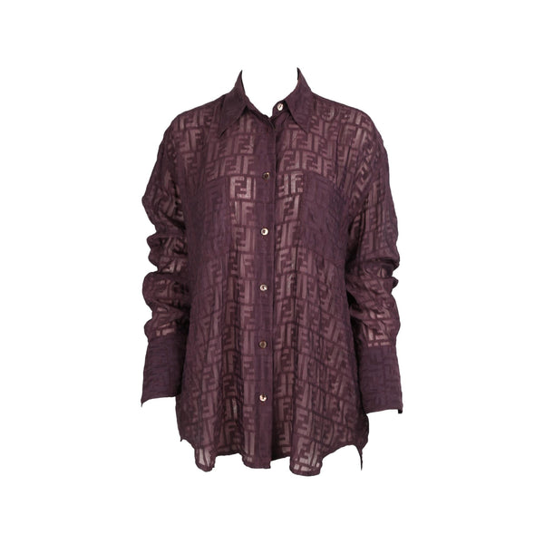 Fendi Purple Sheer Logo Button Down - Apparel