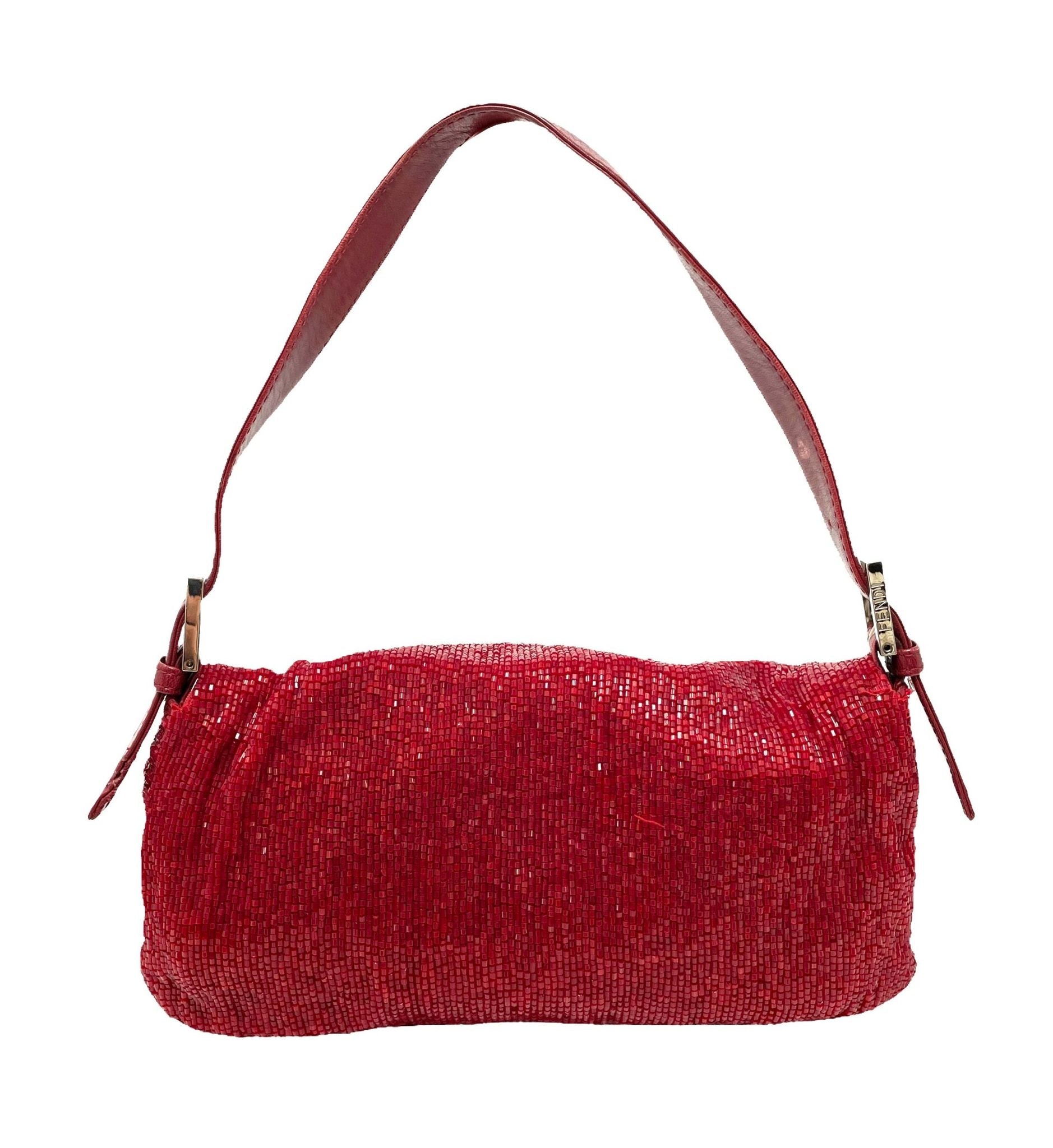 Fendi Red Beaded Baguette Bag - Handbags