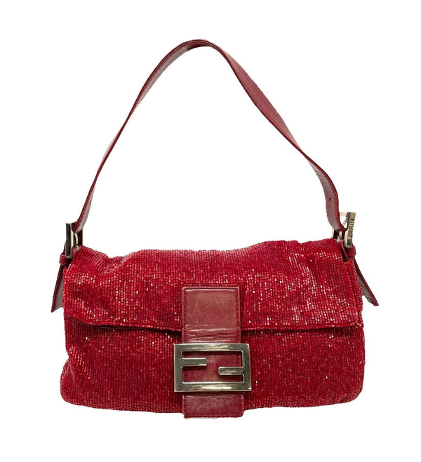 Fendi Red Beaded Baguette Bag - Handbags