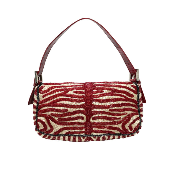 Fendi Red Beaded Zebra Baguette