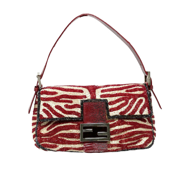 Fendi Red Beaded Zebra Baguette