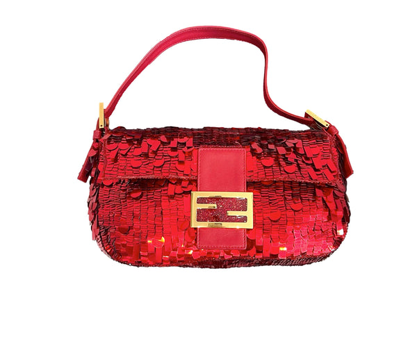 Baguette Mini - Pink sequin and leather bag