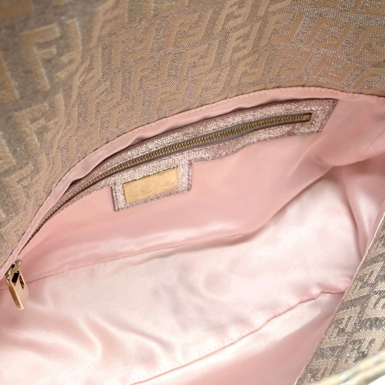 Fendi Rose Gold Logo Baguette Bag - Handbags