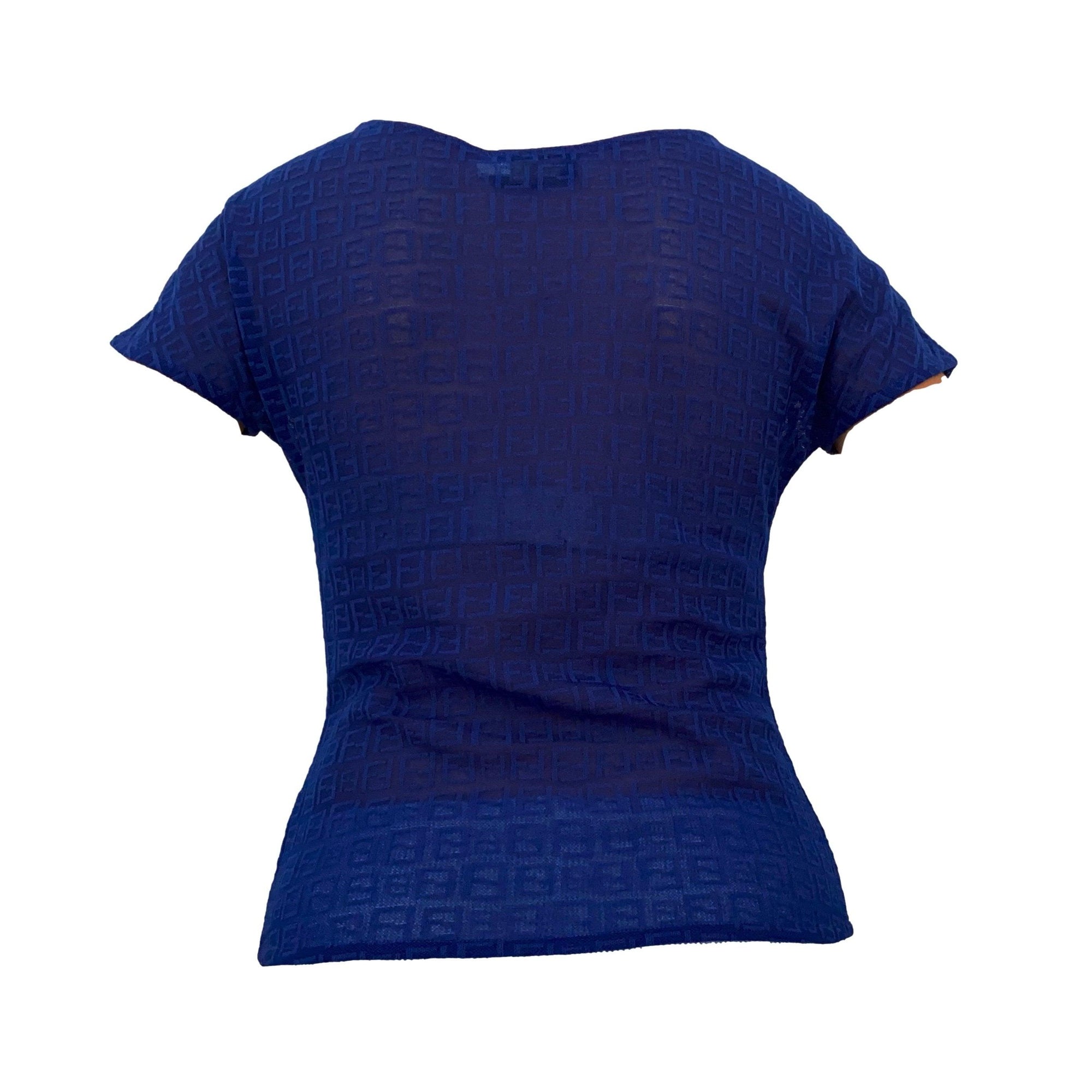 Fendi Royal Blue Monogram Cinched Sheer Top - Apparel