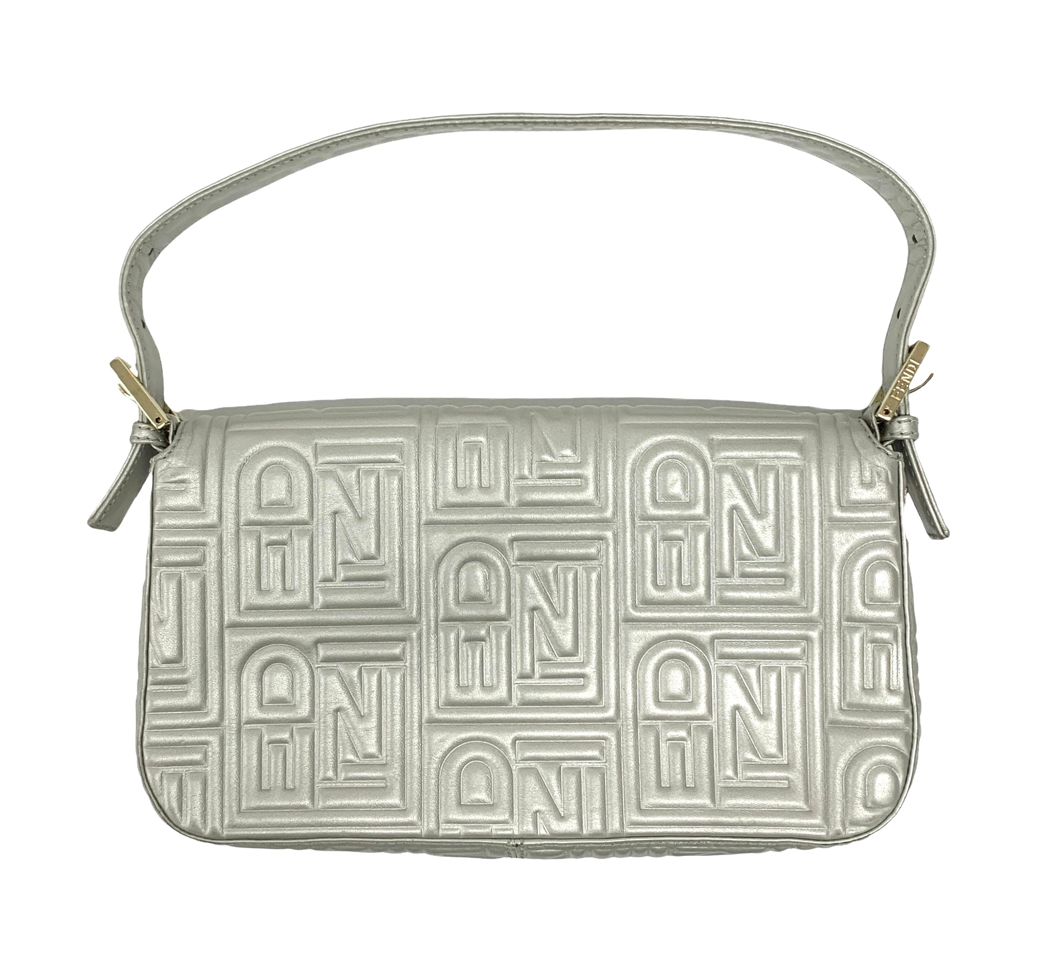 FENDI Baguette Bag in Silver Embossed Leather