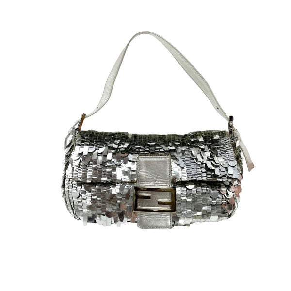 Fendi Silver Sequin Baguette - Handbags