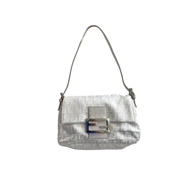 Fendi Silver Shimmer Mini Baguette - Handbags