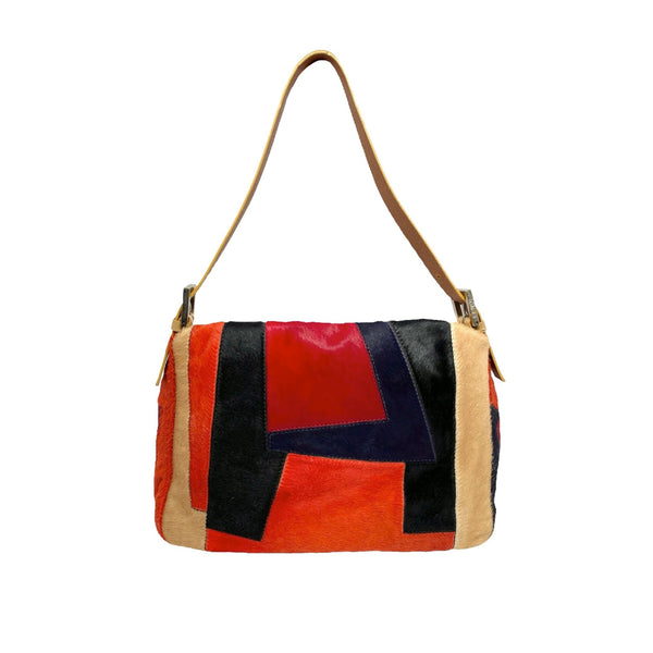 Fendi Suede Patchwork Baguette Bag - Handbags