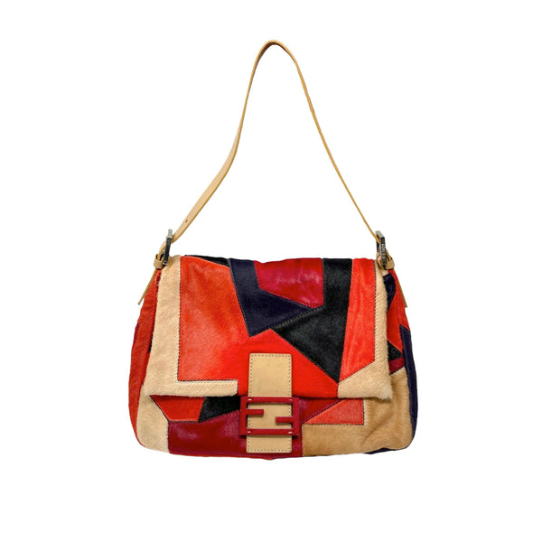 Fendi Suede Patchwork Baguette Bag - Handbags