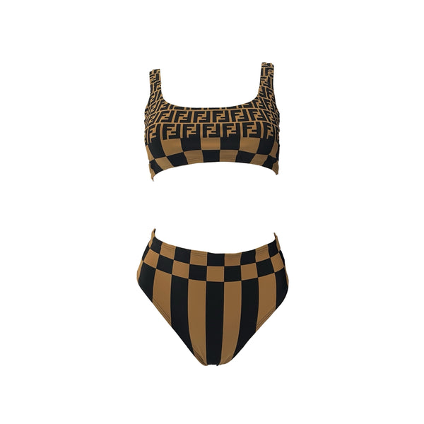 Fendi Tan Checkered High Waisted Bikini - Swimwear