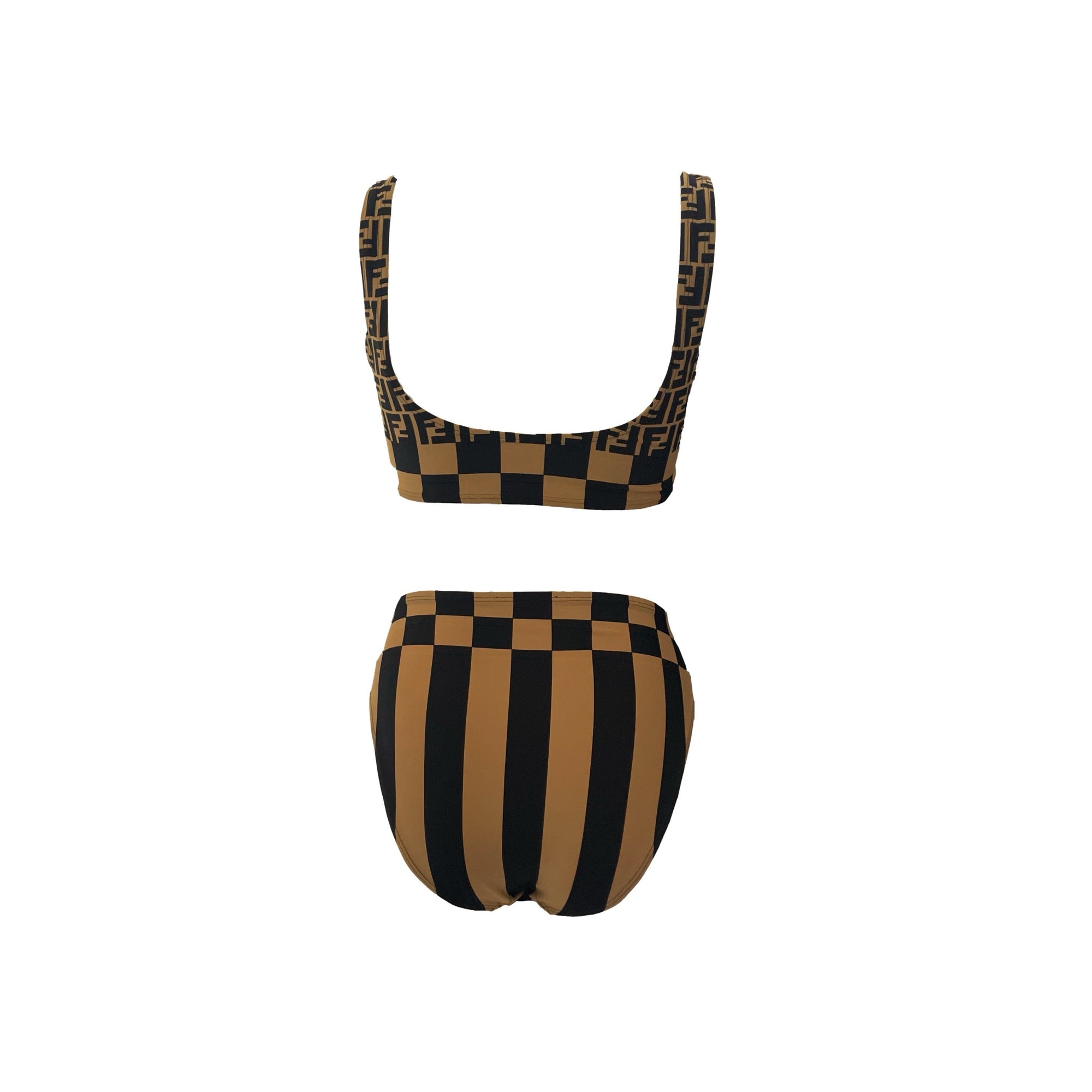 Fendi Tan Checkered High Waisted Bikini - Swimwear