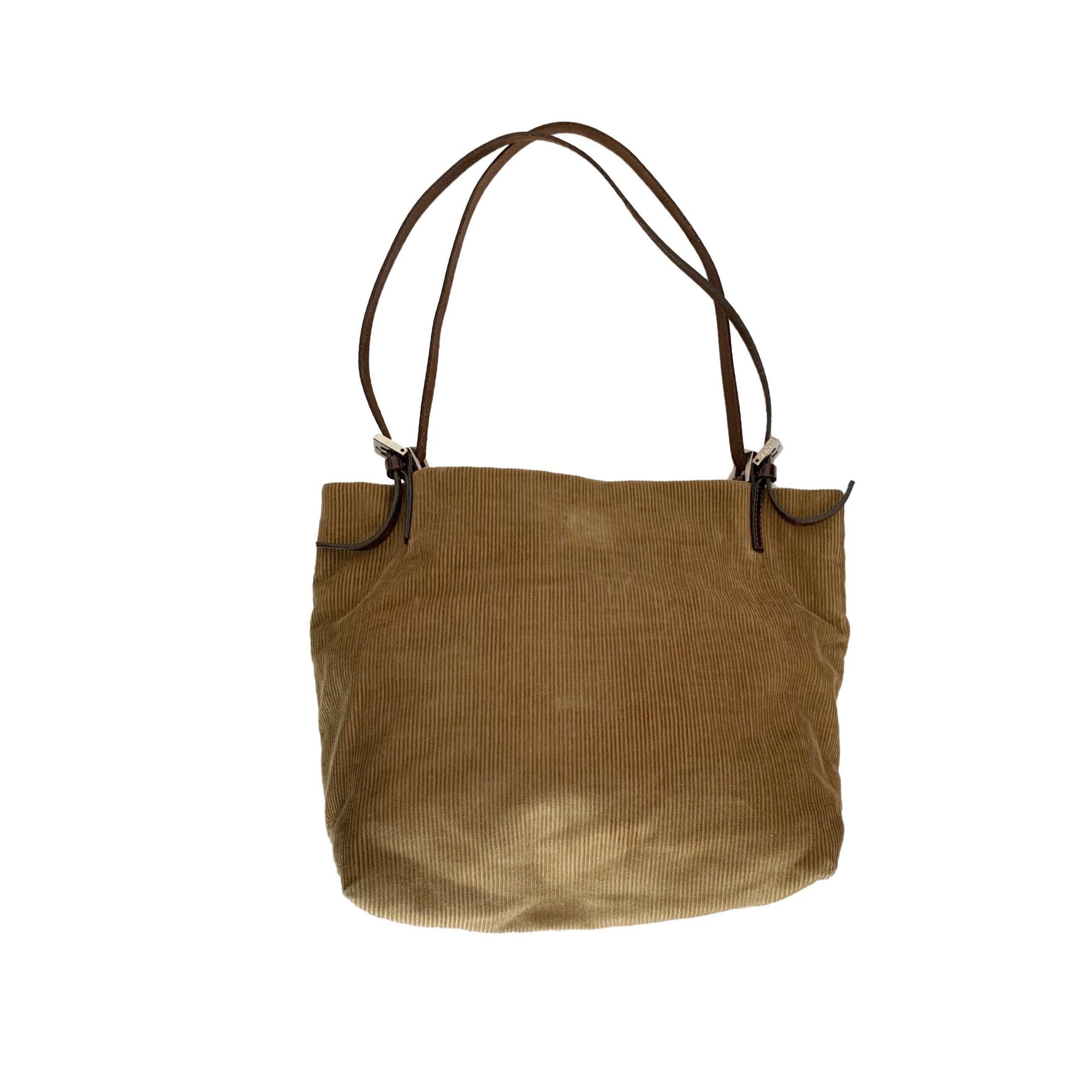 Fendi Tan Corduroy Logo Shoulder Bag - Handbags