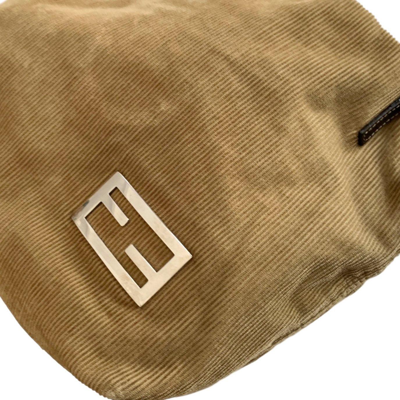 Fendi Tan Corduroy Logo Shoulder Bag - Handbags