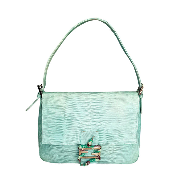 Fendi Turquoise Snake Emblem Shoulder Bag - Handbags