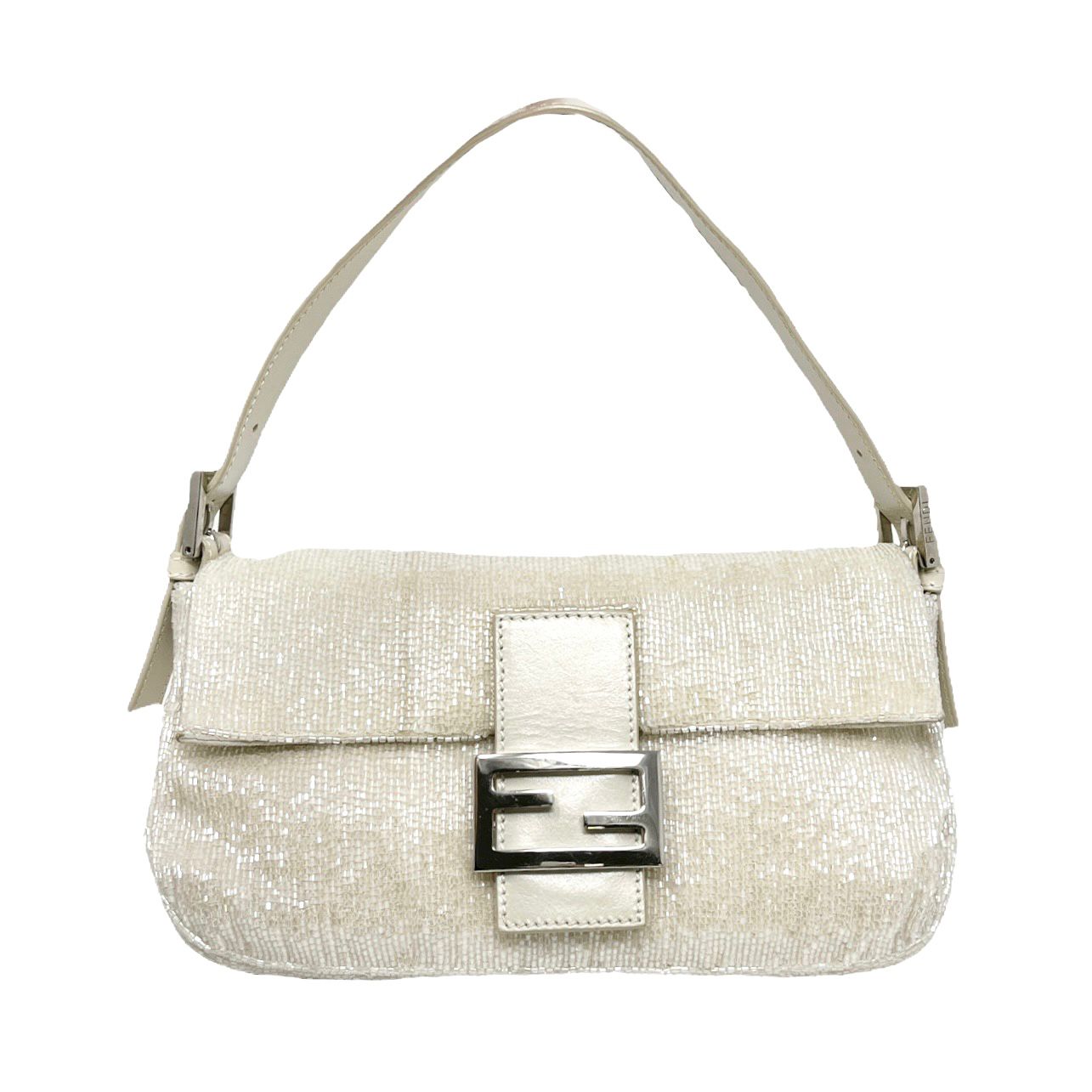 Fendi White Beaded Baguette Bag - Handbags