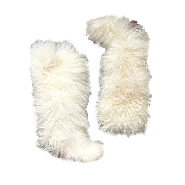 Fendi White Faux Fur Wedge Boots - Shoes