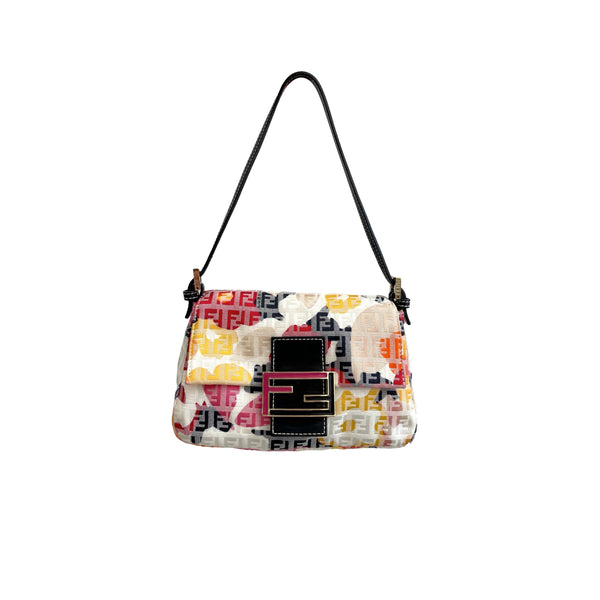 Fendi White Floral Mini Baguette Bag - Handbags