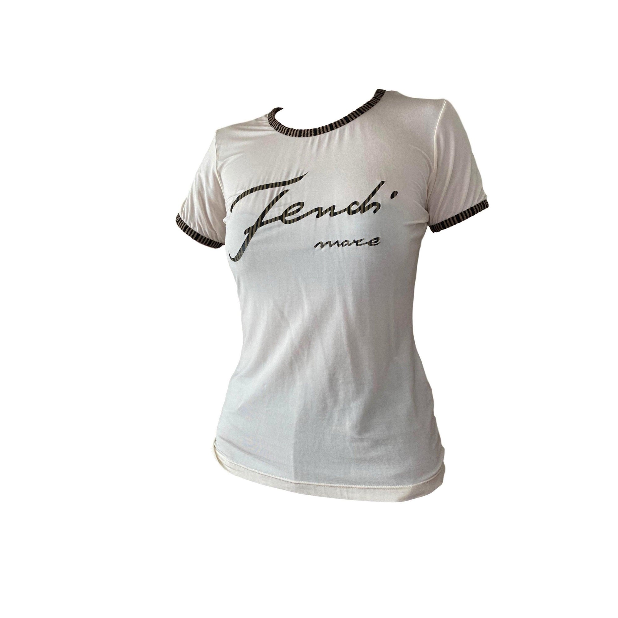Fendi White Logo Ringer T-Shirt - Apparel