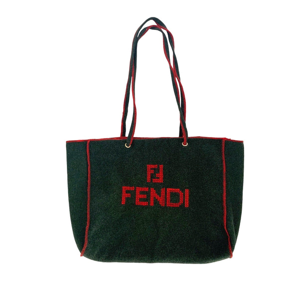 Fendi Wool Embroidered Logo Tote - Handbags