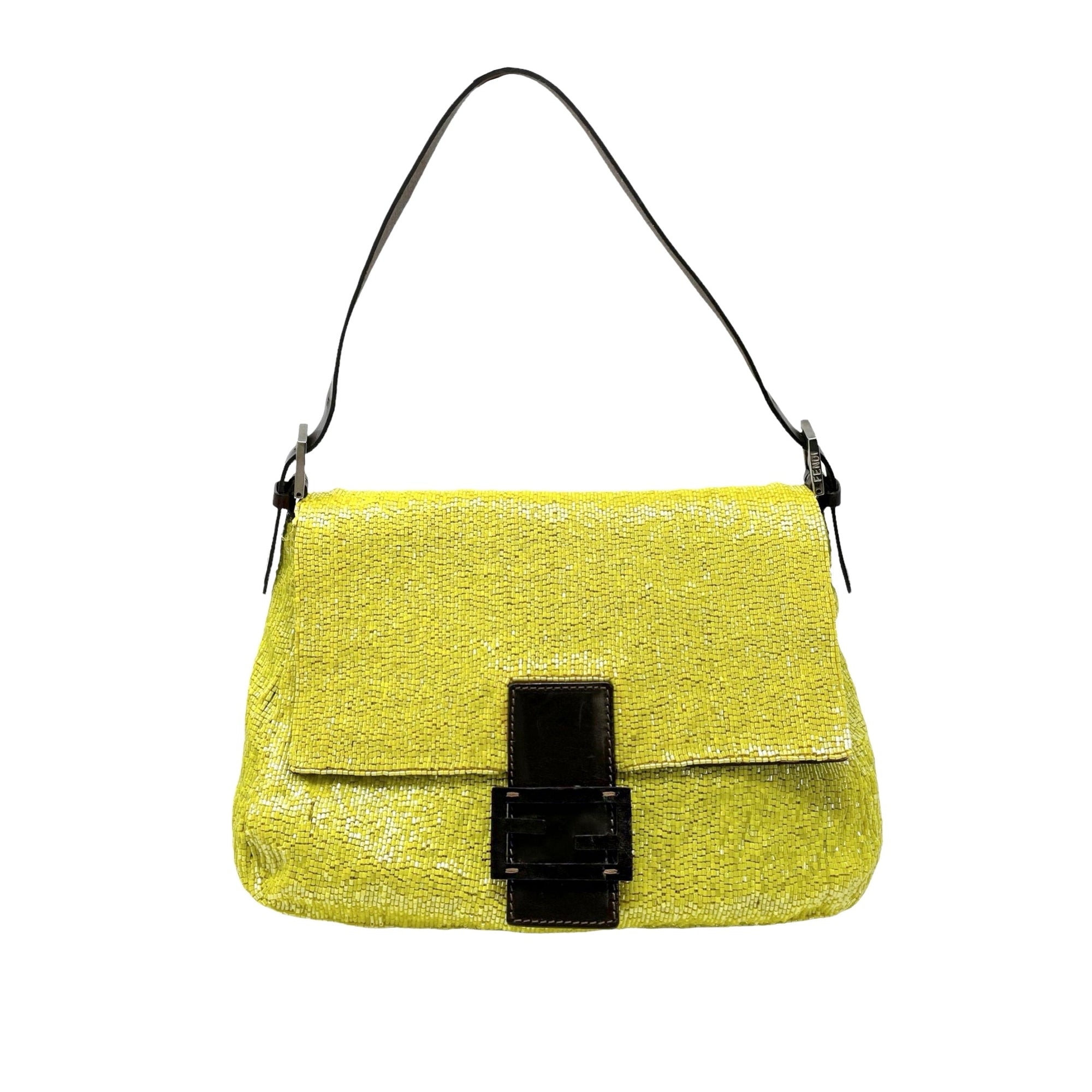Fendi Yellow Beaded Baguette Bag - Handbags