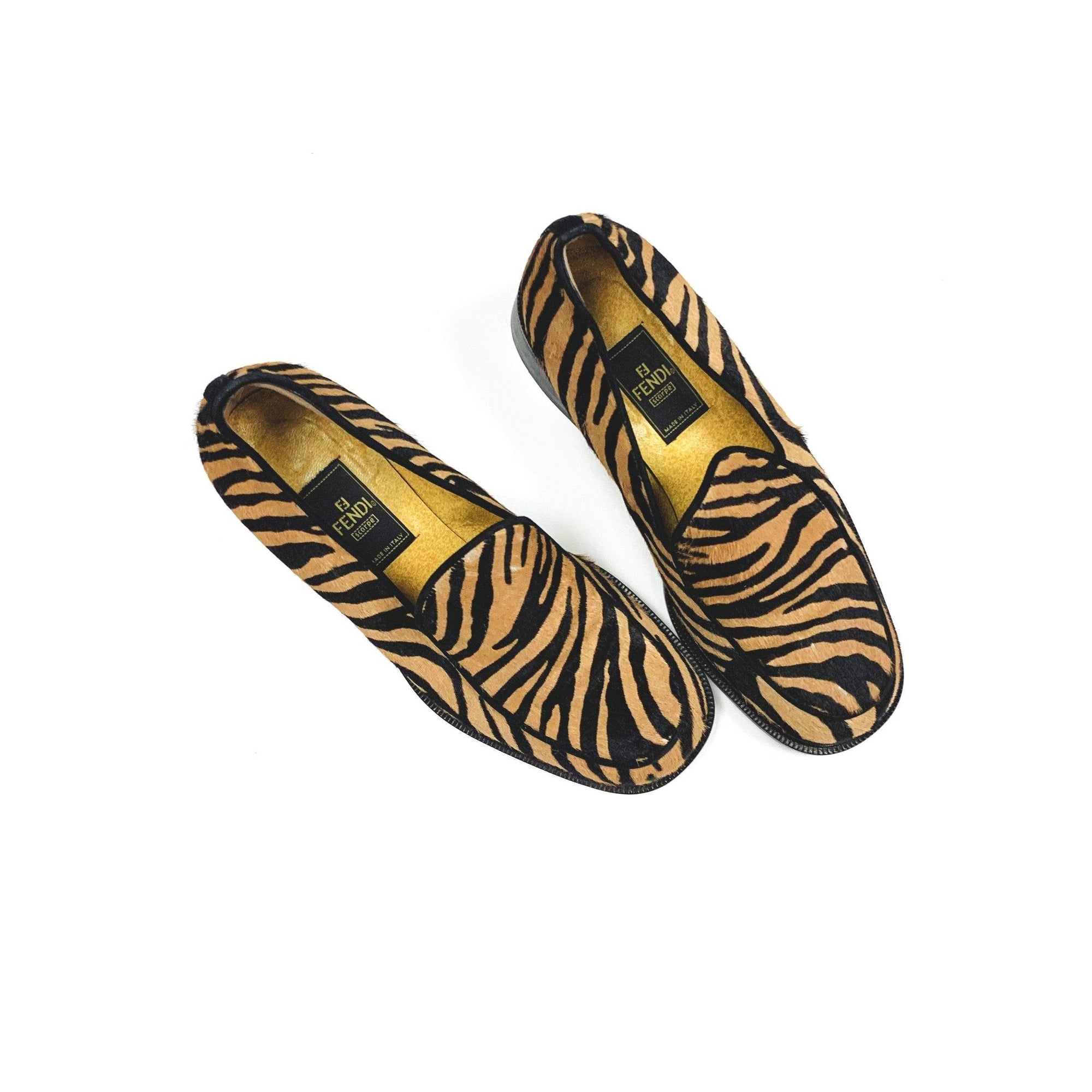 Fendi Zebra Calf Hair Heeled Loafers - Shoes