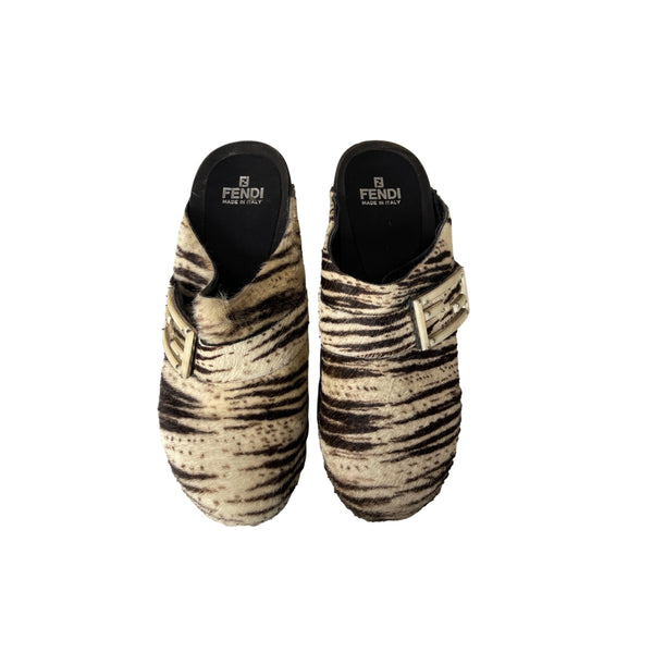 Fendi Zebra Stripe Calf Hair Clogs - Shoes