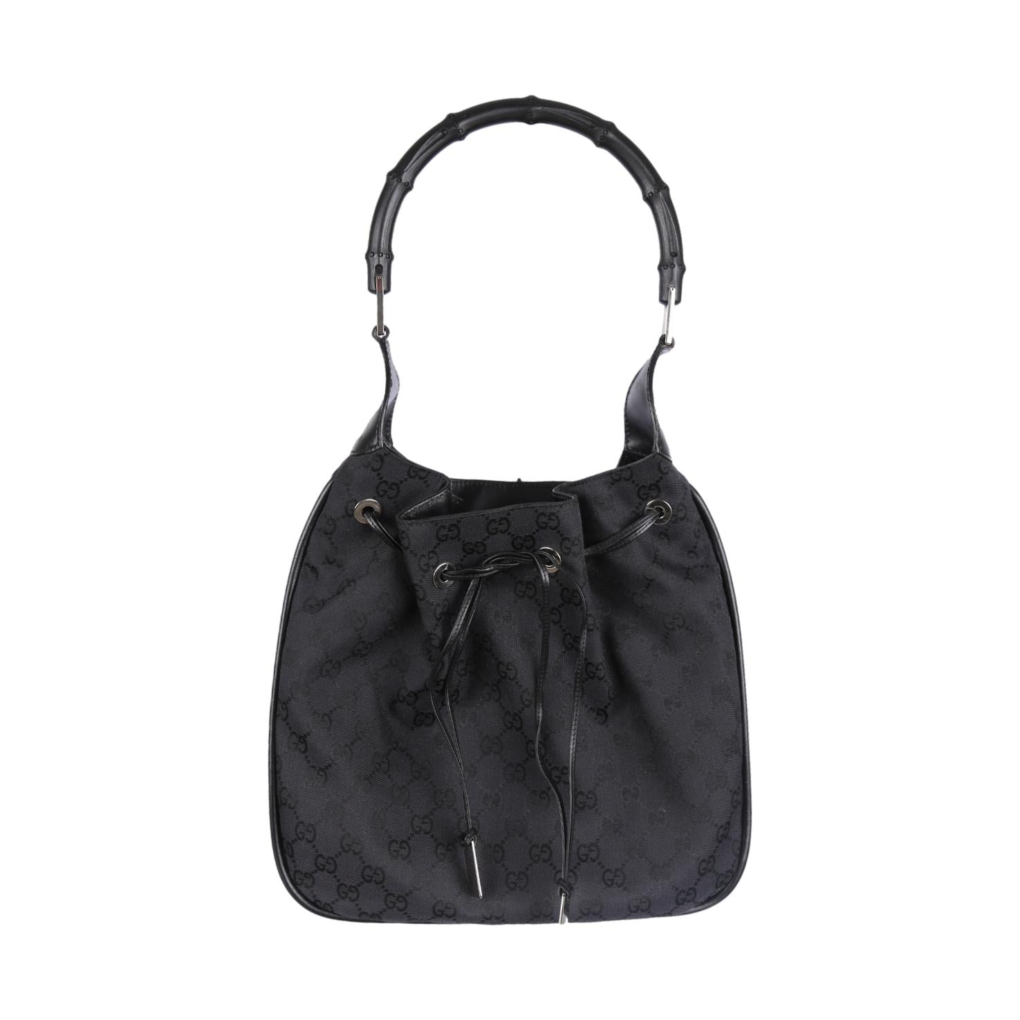 Gucci Black Bamboo Top Handle Bag - Handbags