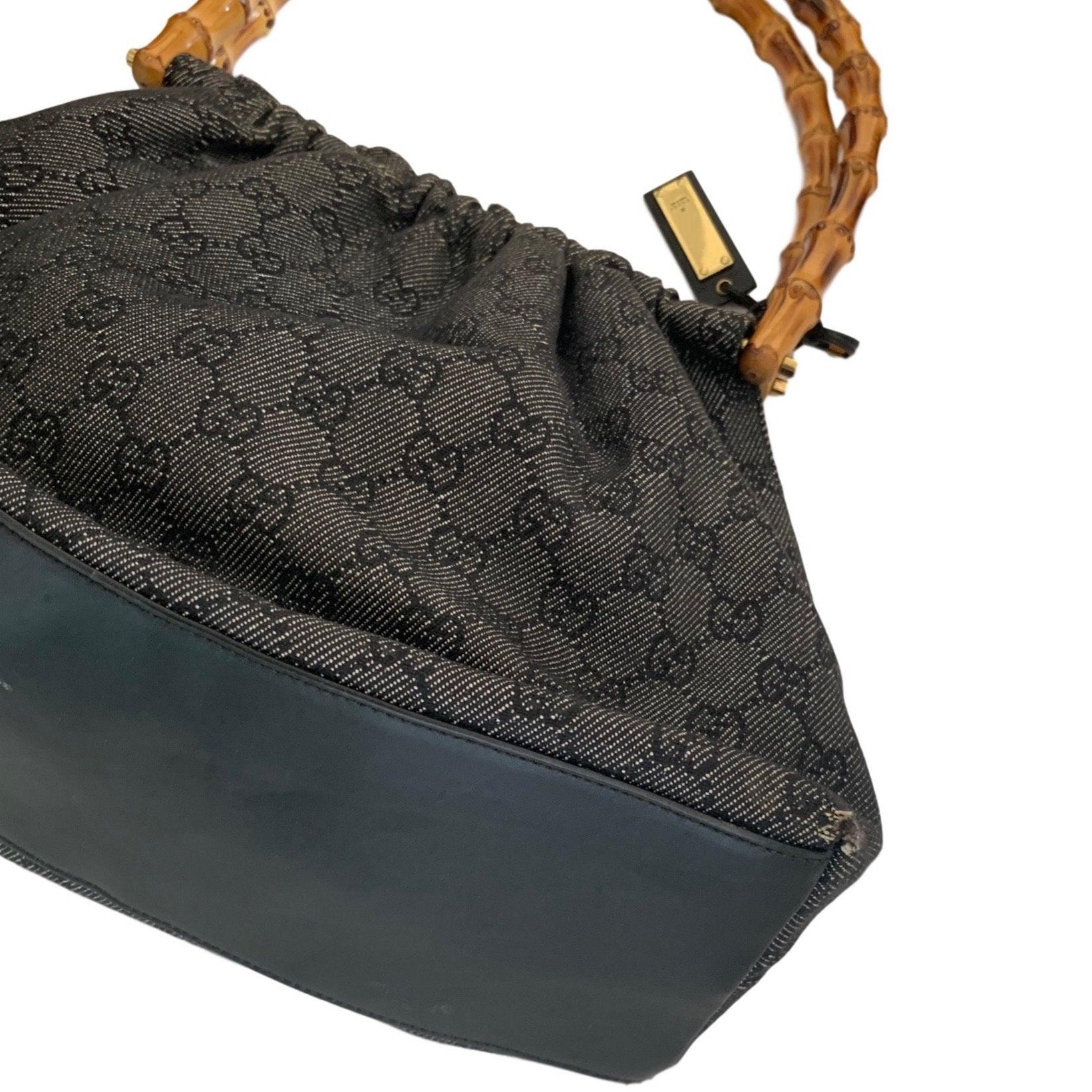 Gucci Black Canvas Bamboo Bag - Handbags