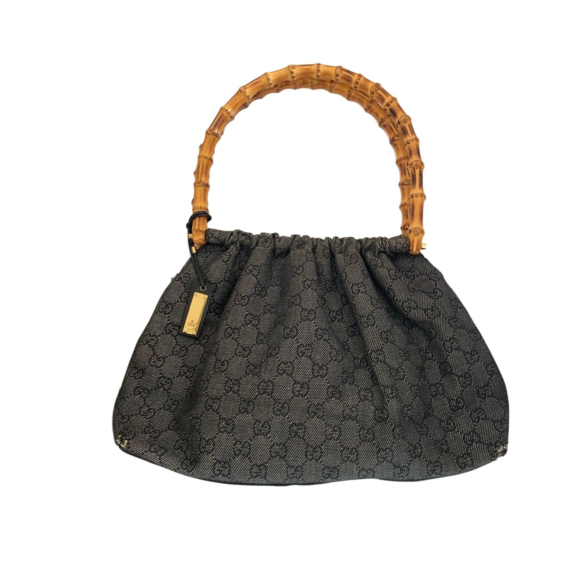 Gucci Black Canvas Bamboo Bag - Handbags