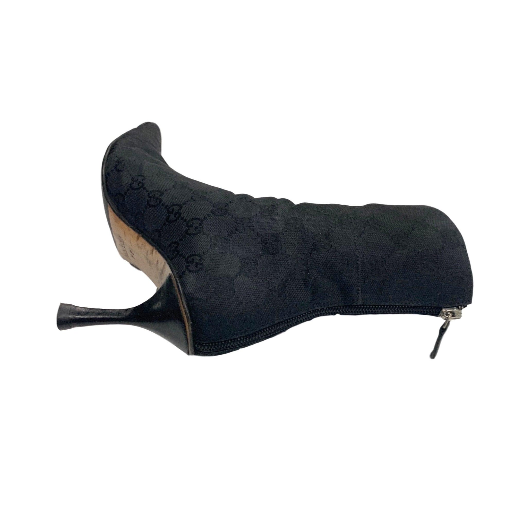 Gucci Black Canvas Logo Heel Boots - Shoes