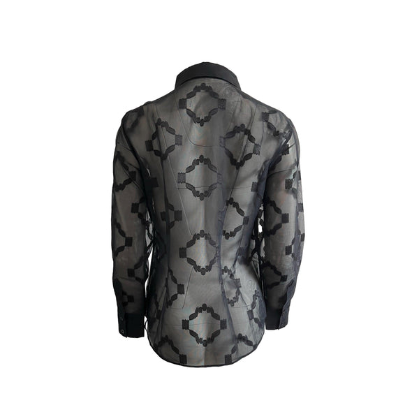 Gucci Black Embroidered Sheer Button Down - Apparel