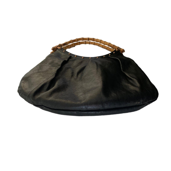 Gucci Black Leather Bamboo Handle Bag - Handbags