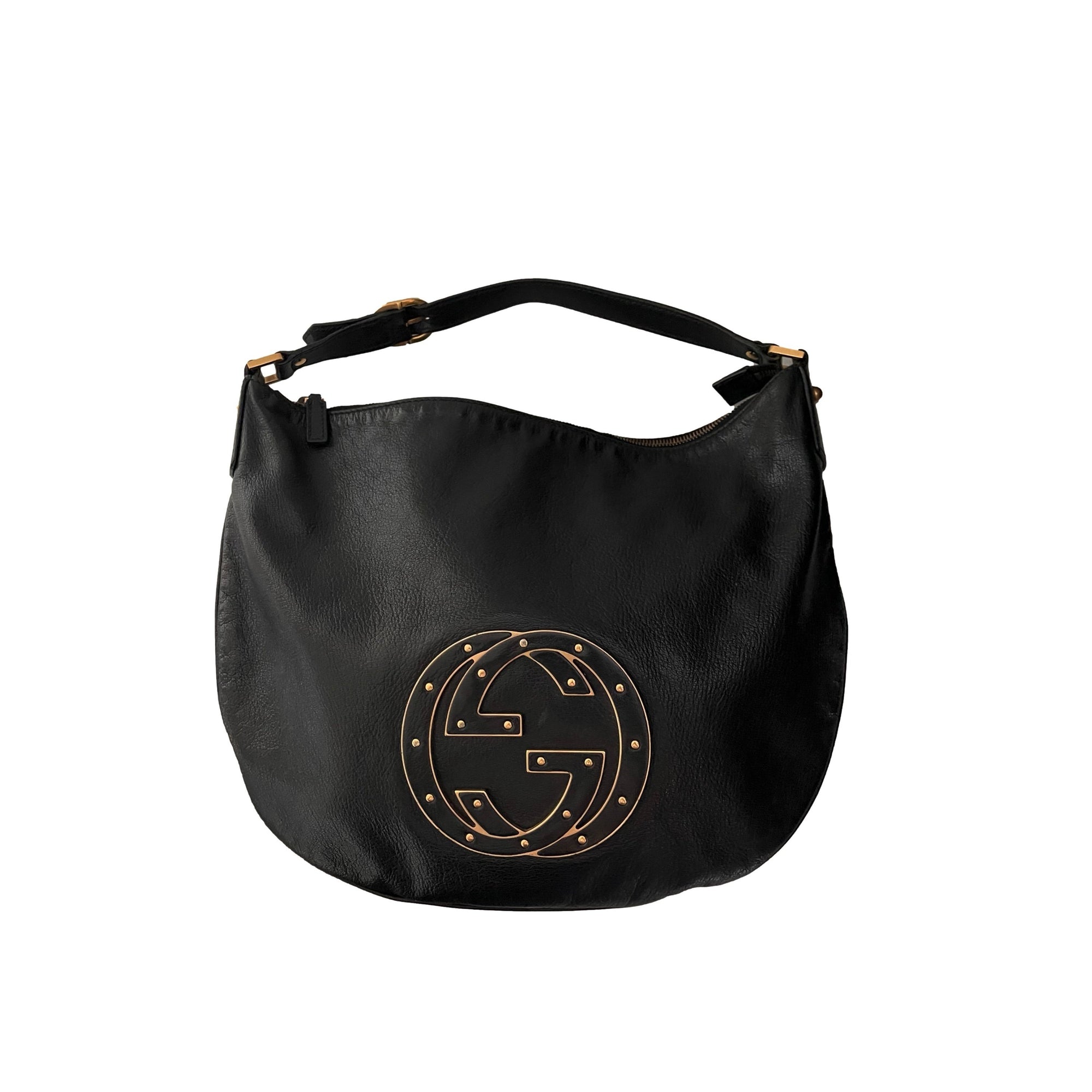 Gucci Black Leather Logo Shoulder Bag - Handbags