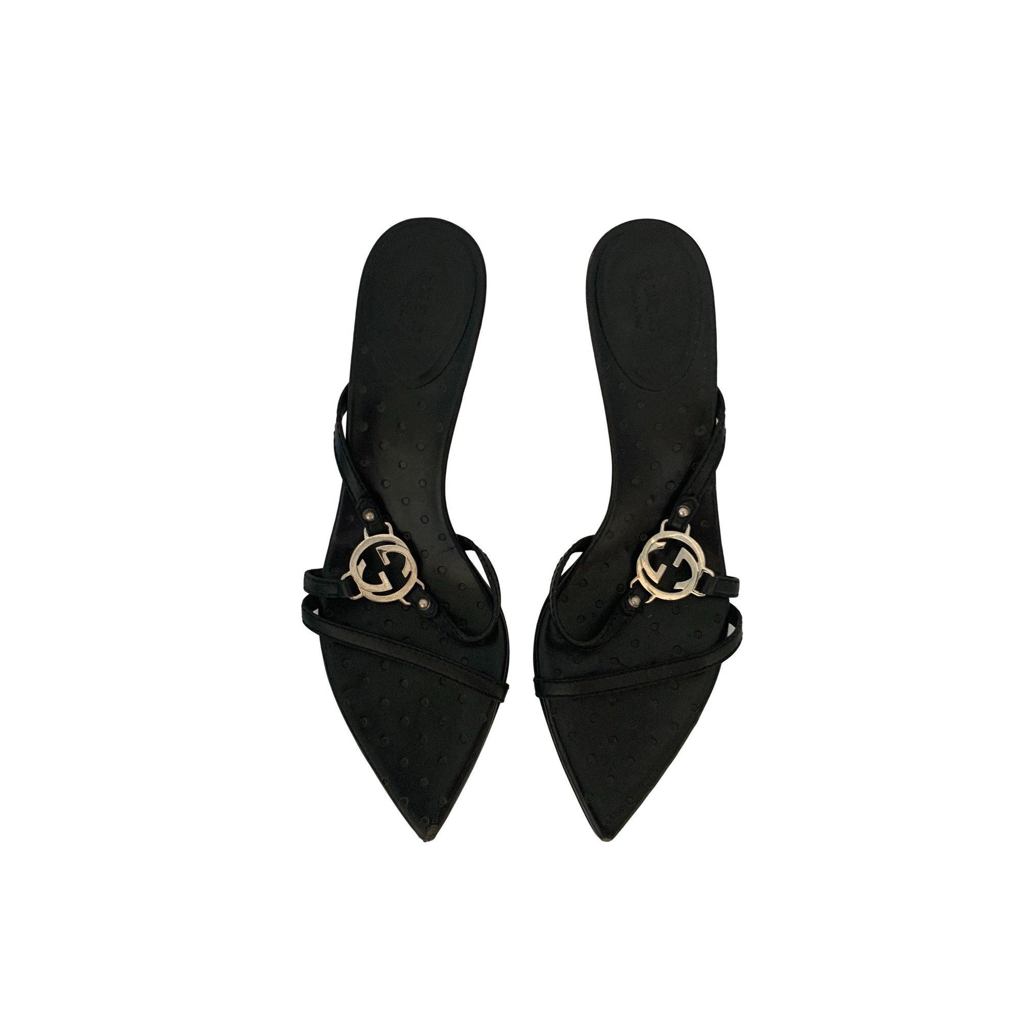 Gucci Black Logo Kitten Heels - Shoes