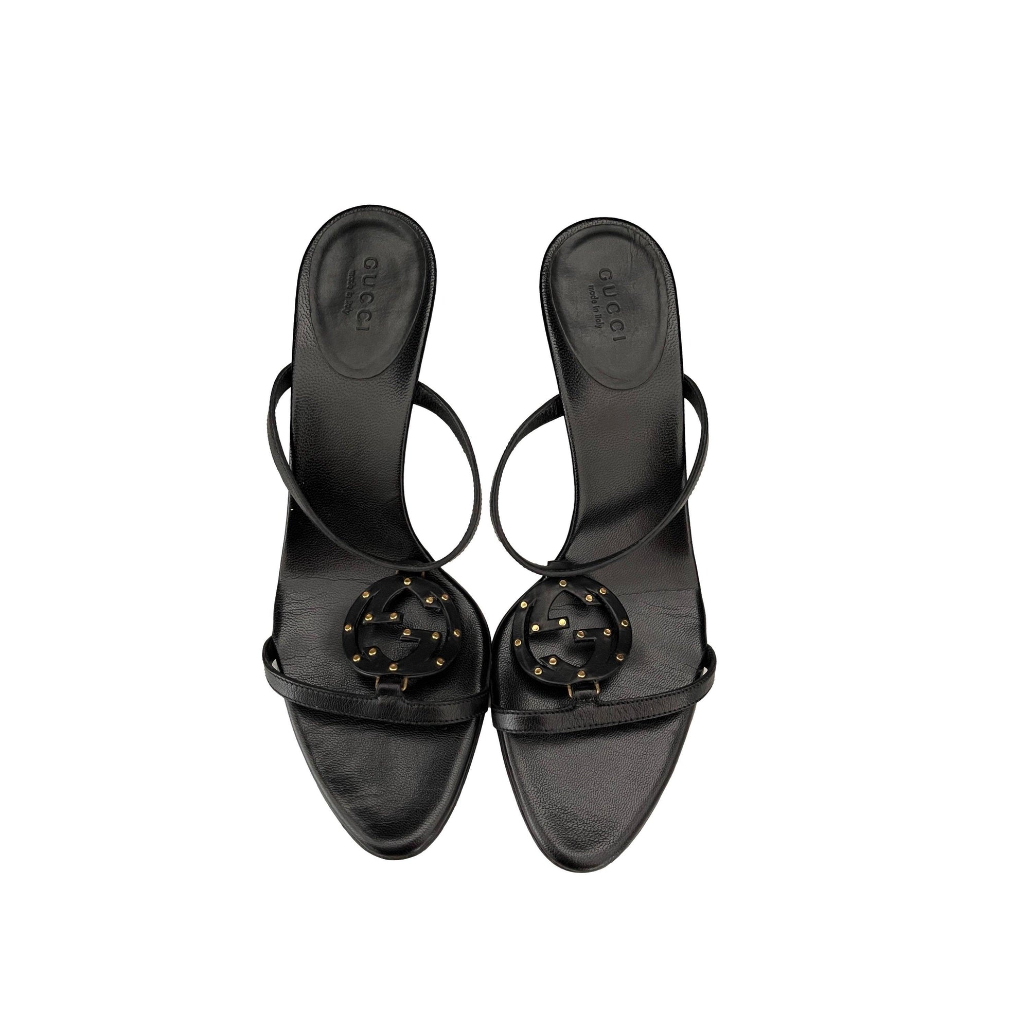 Gucci Black Logo Studded Heels - Shoes